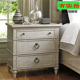 美式乡村实木床头柜定制 北欧原木白色做旧床边柜 卧室实木家具