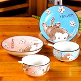 动物创意韩式卡通个性2人器餐具家用套装碗盘勺儿童可爱昱凯 陶瓷