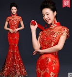 2015中国风敬酒服新娘结婚礼服 改良复古刺绣花短款红色旗袍秋冬