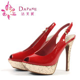 Daphne/达芙妮夏季时尚凉鞋性感超高跟鱼嘴红色女凉鞋1013303036