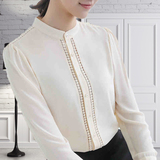 百达依莉雪纺衫女长袖2016春装新款韩版立领衬衫女百搭白色打底衫