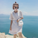 夏季女装韩版宽松镂空蕾丝短袖连衣裙+中长款吊带裙两件套学生潮