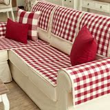 美式乡村！色织沙发靠巾/红色格子沙发垫/小清新坐垫/田园透气垫