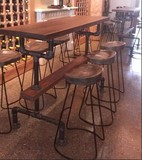 美式乡村吧台桌椅 创意水管酒吧桌 实木复古高脚凳子