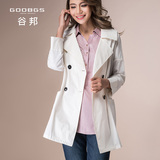 GOOBGS/谷邦2015春季新品 宽松茧型中长款外套双排扣简约风衣女