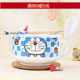 泡面碗包邮 微波带盖带把汤碗 日式卡通密封饭盒陶瓷超大号泡面杯