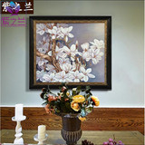 紫之兰 纯手绘白玉兰花卉油画 现代中式走廊卧室壁画客厅装饰挂画