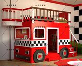 欧式美式消防车上下床现货架床高低床创意实木儿童床带游戏屋