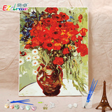 DIY数字油画装饰画 客厅静物花卉加厚框包邮名人名画花儿红了