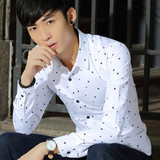 青少年衣服男士长袖衬衫冬季印花衬衣韩版修身时尚潮流学生寸衫潮