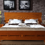 水曲柳祥云雕刻 全实木中式双人床1.8米 1.5米实木床榻榻米婚床