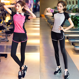 韩国代购瑜伽服夏季健身服套装女显瘦跑步服假二件套健身房运动裤