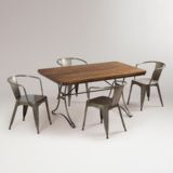 北欧 美式乡村仿古做旧实木餐桌铁艺餐桌长方形咖啡厅餐桌椅组合