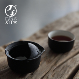 快客杯 一壶一杯陶瓷便携旅行茶具粗陶单人茶杯万仟堂灵芝呈祥