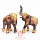 泰国工艺品木雕象摆件 实木大象招财摆设 东南亚玄关风水家居饰品