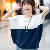韩版女衣服夏装潮学生衣 学院风女装宽松蝙蝠衫短袖T恤女胖mm体恤