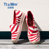 Tt&Mm/汤姆斯女鞋条纹麻底韩版潮帆布鞋 一脚蹬懒人休闲鞋女布鞋