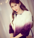 2015韩国秋冬女装新甜美九分袖修身显瘦短款仿真兔毛皮草保暖外套
