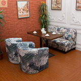 咖啡厅布艺皮质沙发小户型单人沙发双人沙发酒店卡座围椅桌椅桌子