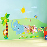 儿童房可移除墙贴纸宝宝墙壁贴画幼儿园墙贴教室布置动物大象小树