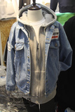 韩国东大门代购 男装 美式休闲 贴布装饰 水洗做旧 韩版 牛仔外套