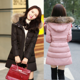 2015冬季新款韩版修身休闲棉服女中长款加厚大毛领羽绒棉衣外套女