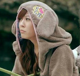 香港代购新款冬装韩版可爱尾巴小熊兔耳朵毛绒绒外套卫衣中长款女