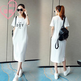 韩版时尚中长款白色短袖T恤女装2016夏季新款休闲显瘦宽松连衣裙