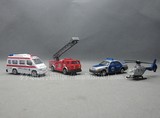 1:64合金汽车模型玩具 警车 消防车 救援车 直升飞机汽车大楼场景