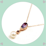 紫罗兰-925银镀玫瑰金镶嵌天然紫水晶天然珍珠项坠吊坠项链