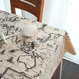 美式世界地图英伦亚麻时尚布艺棉麻桌布餐桌布台布盖布茶几布定做