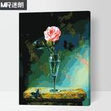 迷朗diy数字油画花卉植物风景玫瑰花客厅餐厅数码填色手绘装饰画