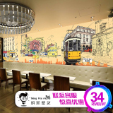 3D手绘简约时尚香港街景街道壁画壁纸定制KTV主题餐厅背景墙墙纸