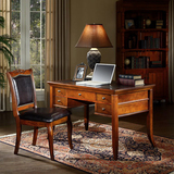 美式实木书桌椅组合美式写字桌电脑桌学习桌简约仿古办公桌书房家
