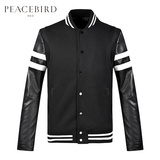 BIRD男装PEACE外套时尚拼接立领夹克青年韩版修身棒球服B2BC43119
