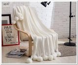 新款腈纶毛线毯纯色针织编织毯单人午睡毯手工毛球盖毯休闲毯白色