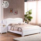 白色全实木床1.5米1.8米榆木床简约现代纯实木家具高箱储物床大床