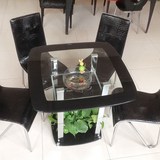 melody双层玻璃方桌小户型不锈钢餐桌椅组合 圆桌接待洽谈桌子一