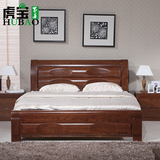现代简约白色全实木床榆木床1.8米1.5 双人床婚床气压高箱储物床