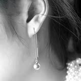 韩国进口925纯银珍珠耳线 后挂式耳环耳钉超长气质款女礼物防过敏