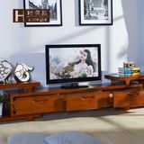 中式全实木电视机柜组合 伸缩客厅橡木简约地柜高矮影视柜特价
