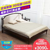 纯实木双人床1.8米红橡木布艺软靠背实木床1.5米豪华美式乡村家具