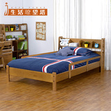 水曲日式儿童床纯实木单人床原木带护栏儿童床男孩床女孩实木床