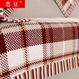 高档红色英伦美式乡村格子亚麻沙发垫四季布艺冬季棉麻沙发巾