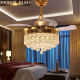 玫瑰金K9水晶隐形吊扇灯 LED时尚简约餐厅客厅风扇灯新款带灯吊扇