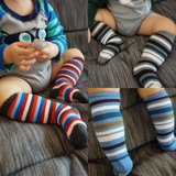 婴儿袜子外贸原单秋冬新款男童女条纹三色高筒纯棉宝宝袜子