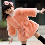 2016新款韩版潮女孩童装加厚中长款毛绒儿童女仿兔毛皮草外套