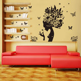 卧室客厅背景墙贴浪漫墙壁贴纸床头房间装饰沙发贴画蝴蝶美女剪影