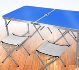 f新款加厚户外连体折叠桌椅 便携式休闲铝合金野餐桌