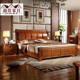 全实木床1.5m 1.8米橡木双人床婚床加厚高箱储物床中式现代床